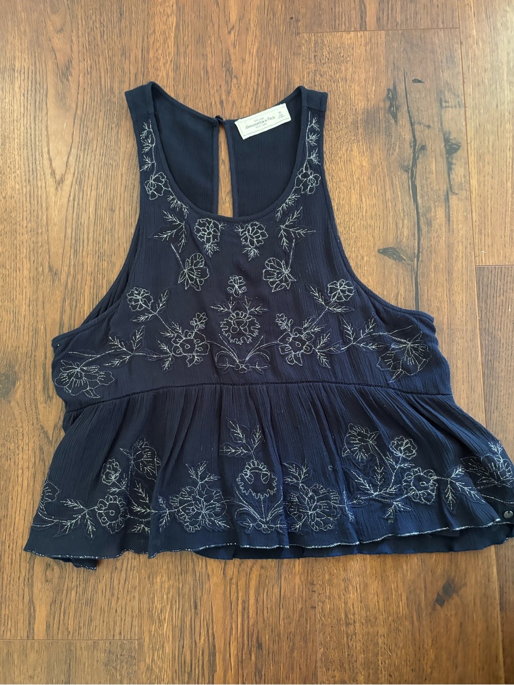 Abercrombie Navy Embroidered Peplum Tank Top